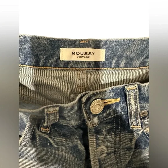Moussy Vintage Denim Kelley Tapered Distressed Raw Hem Jeans, pre-owned, size 25 - Picture 16 of 16
